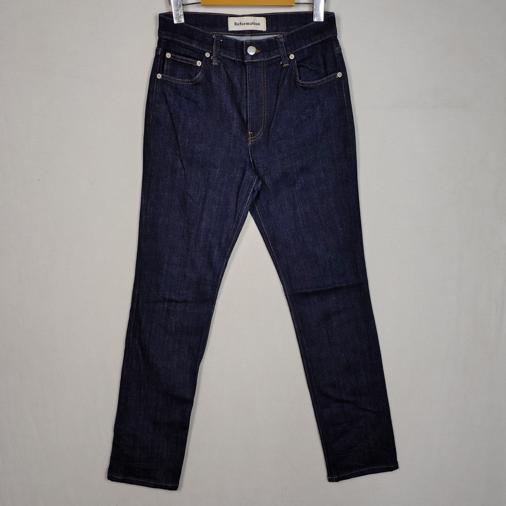 Reformation Petite Hepburn High Skinny Jeans Hayes Wash Dark Indigo Size 25